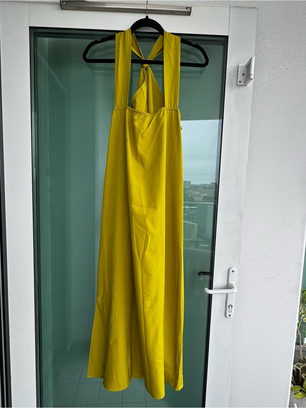 Commense Lime Green Halter Maxi Dress with Cross-Back Detail